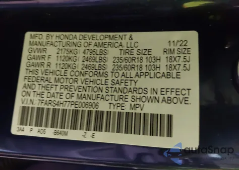 2023 Honda Cr-V Ex-L Awd from USA, damaged, VIN 7FARS4H77PE006906